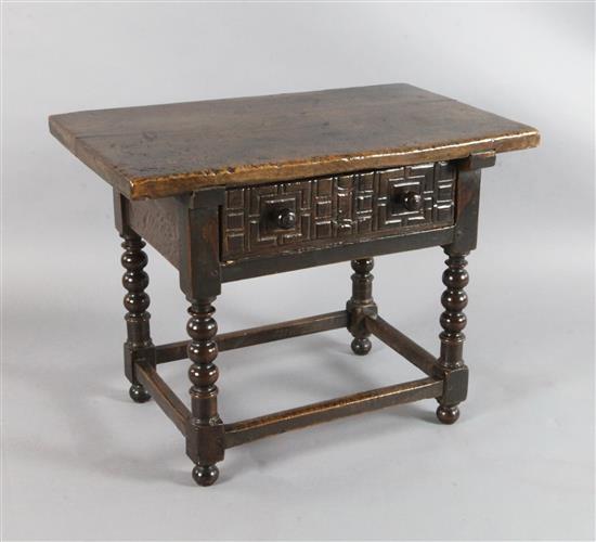 A 17th century Spanish walnut table W.2ft 10.75in. H.2ft 1in.